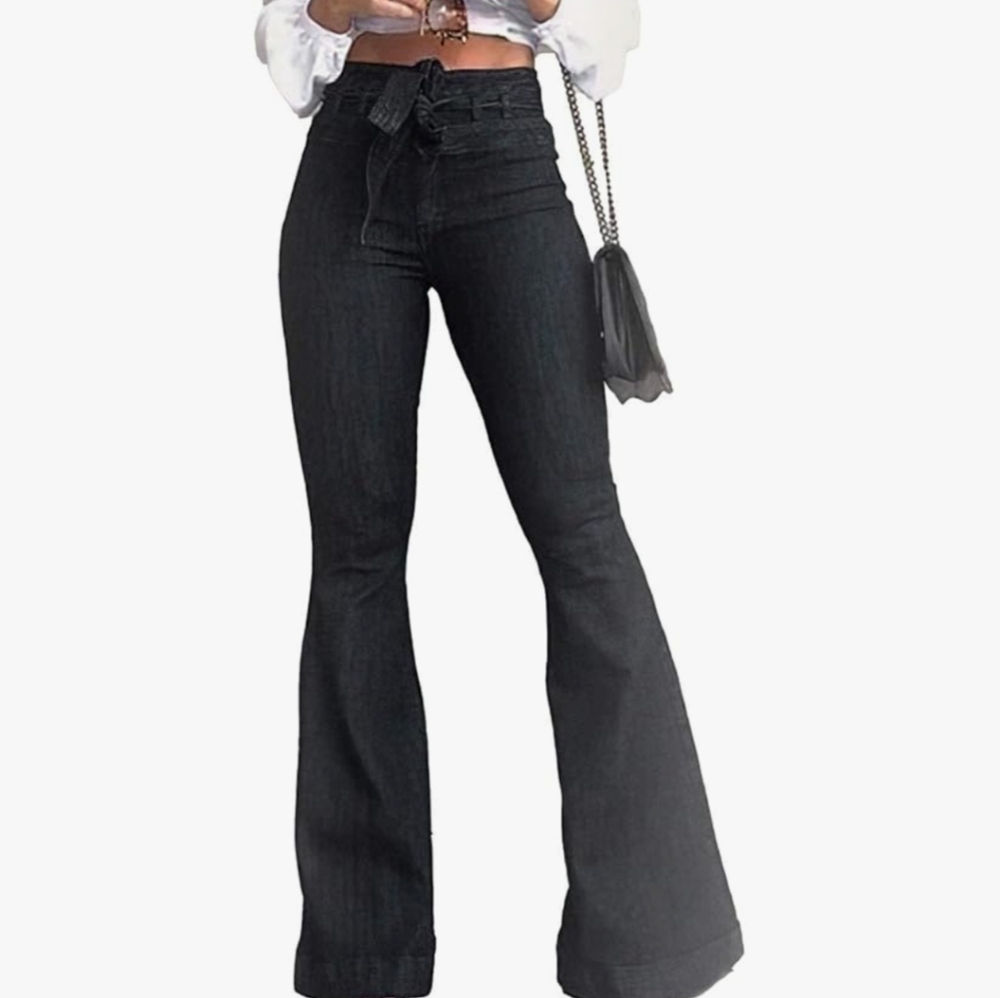 Women's Charcoal Black High Waist Wide Flare Jeans